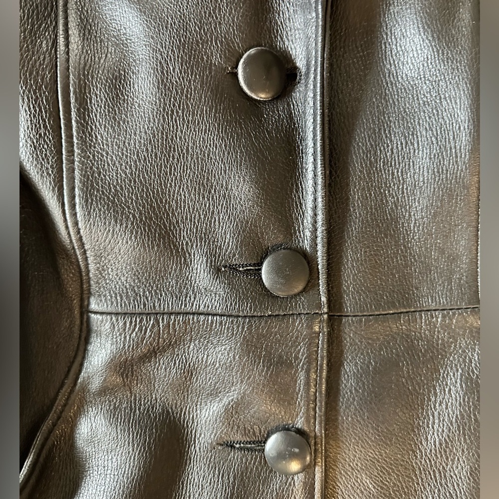 Vintage Genuine Leather W.B. Place Trench Coat-Black-Size Medium - Picture 5 of 10